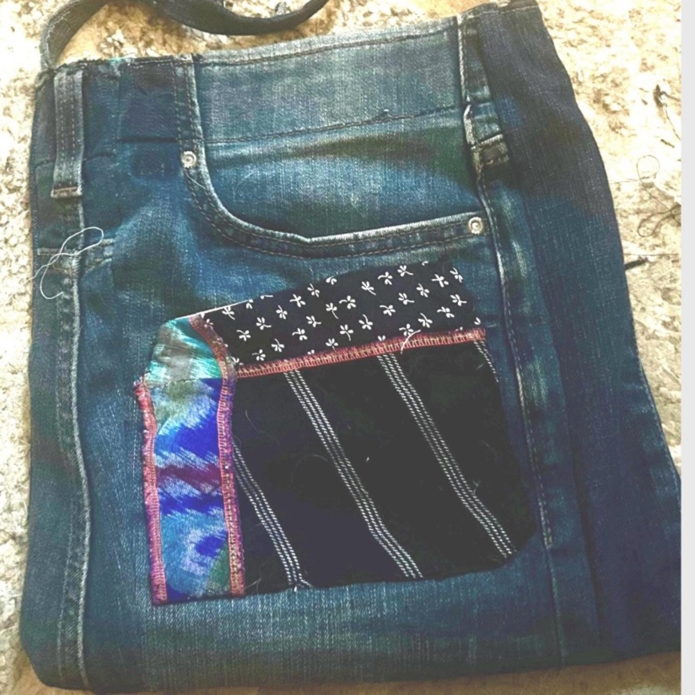 Unique Denim Tote Bag with Patchwork Design